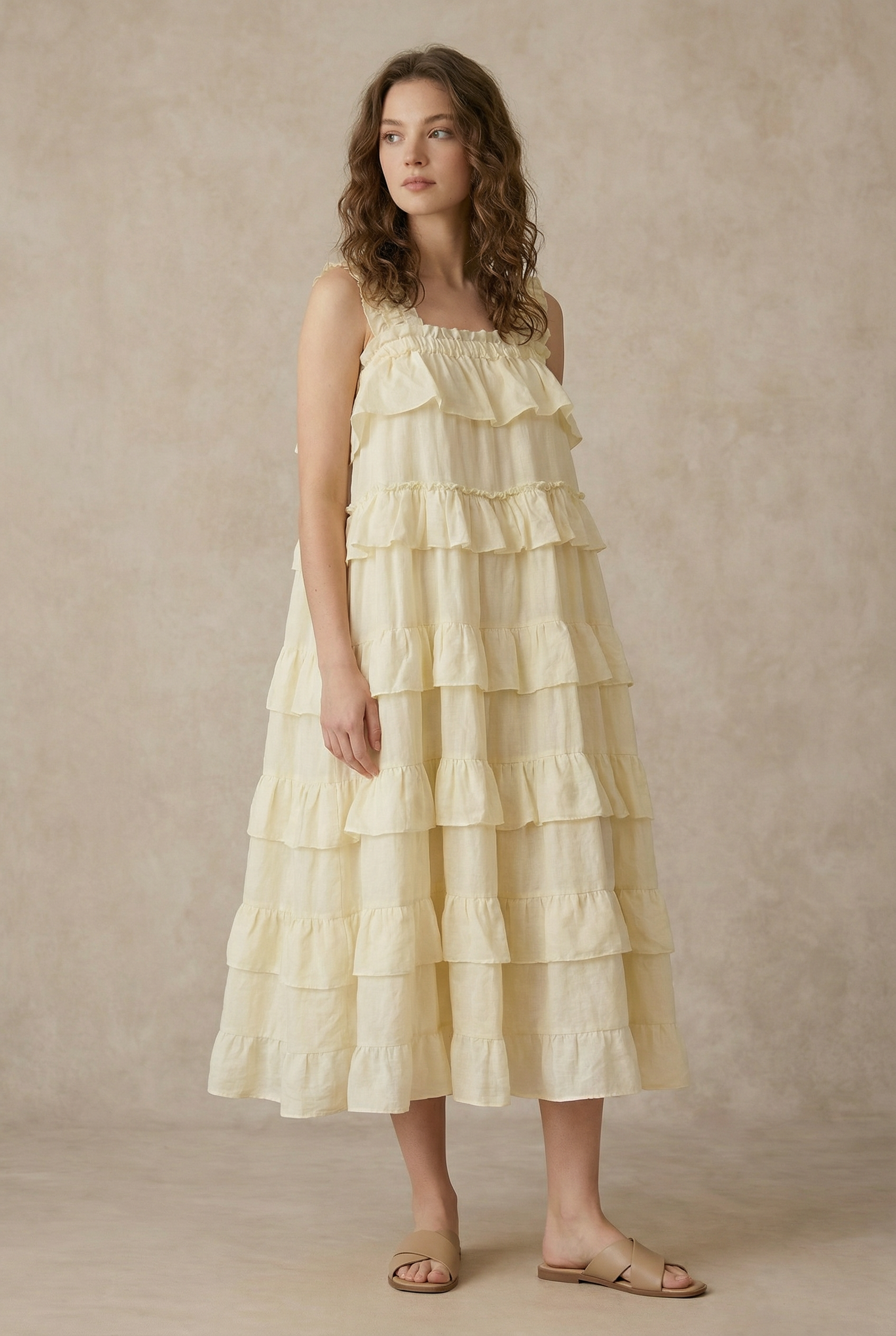 TIERED RUFFLE DRESS WITH FRILLED STRAPS