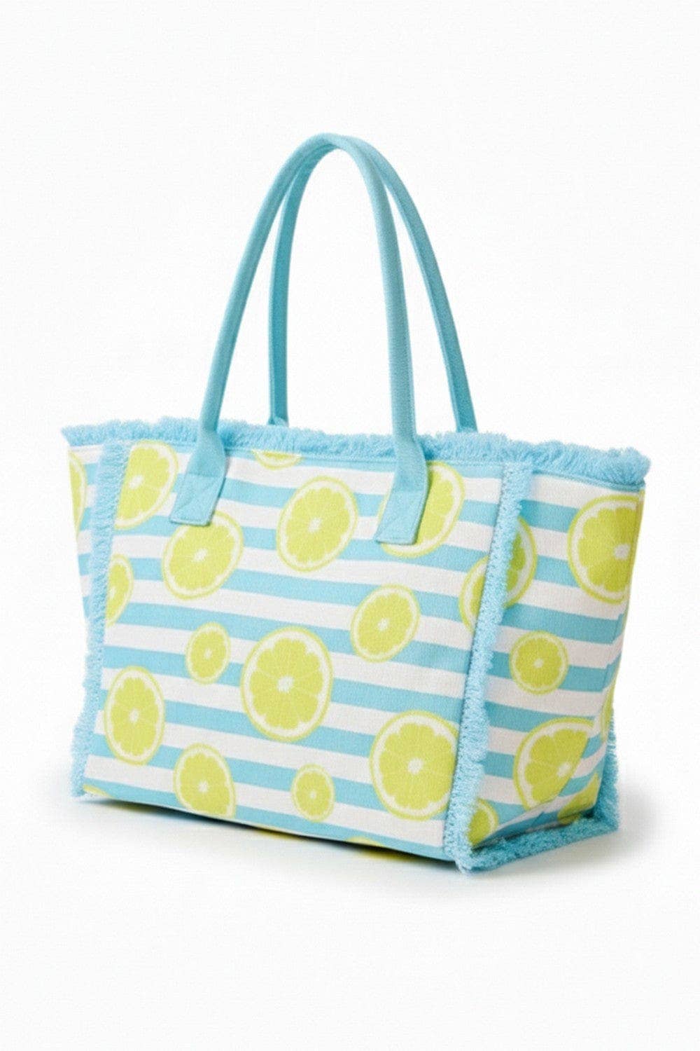 Lemon Stripe Fringe Beach Tote Bag