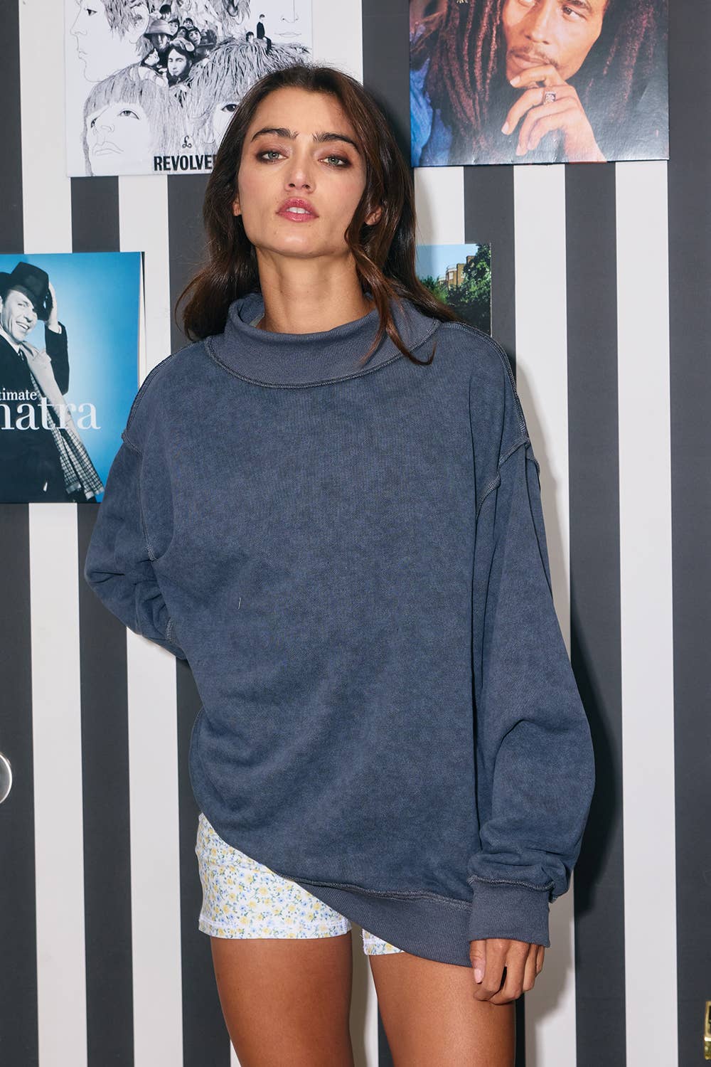 Vintage Wash Print Mock Neck Oversized Sweatshirt (Copy)