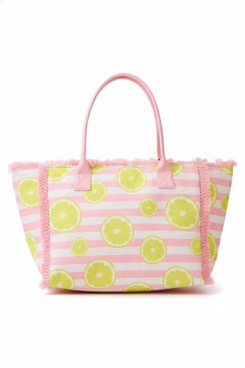 Lemon Stripe Fringe Beach Tote Bag