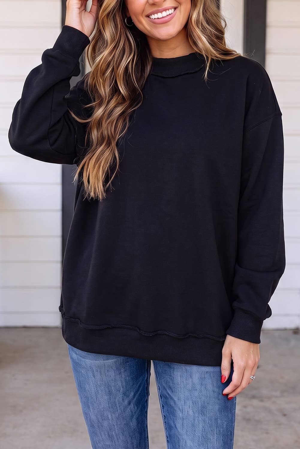 Reversible Mock Neck Oversized Sweatshirt by LA Society