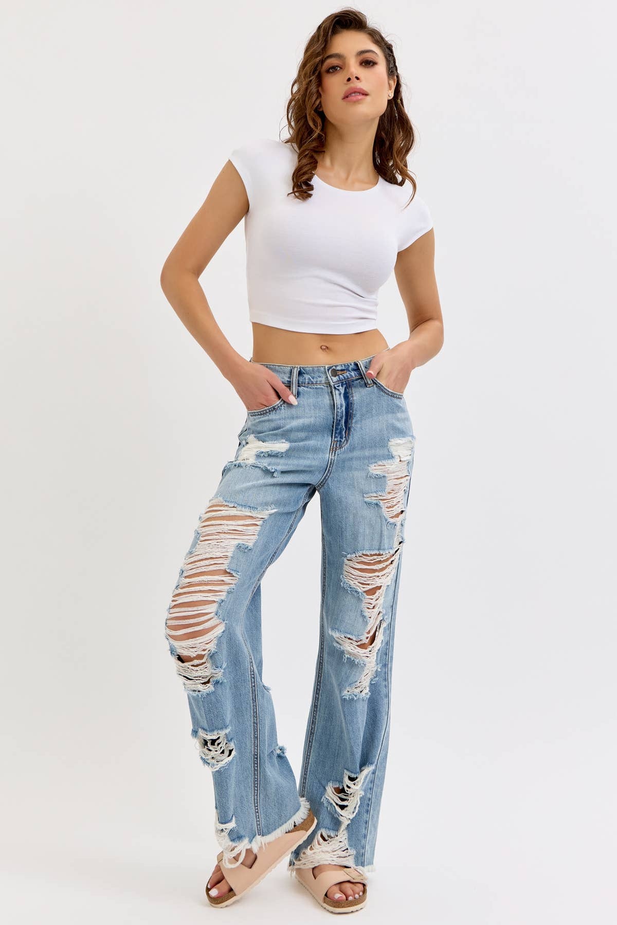 Cello High Rise Super Distress Wide Leg