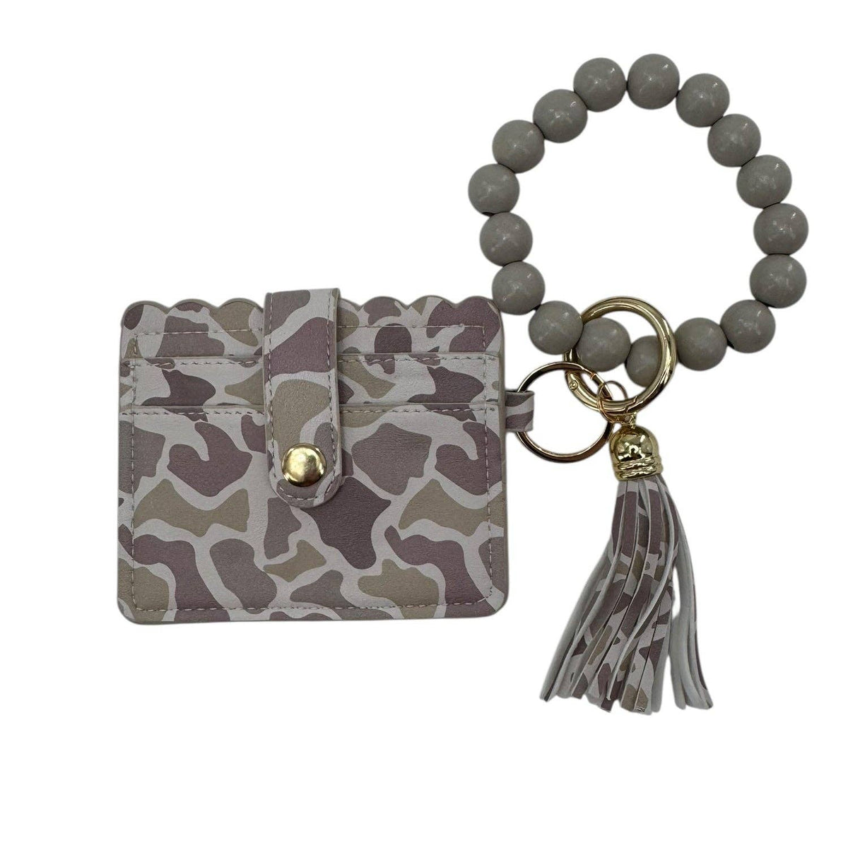 LULU MAC Beaded Wristlet ID Wallet Light Camo