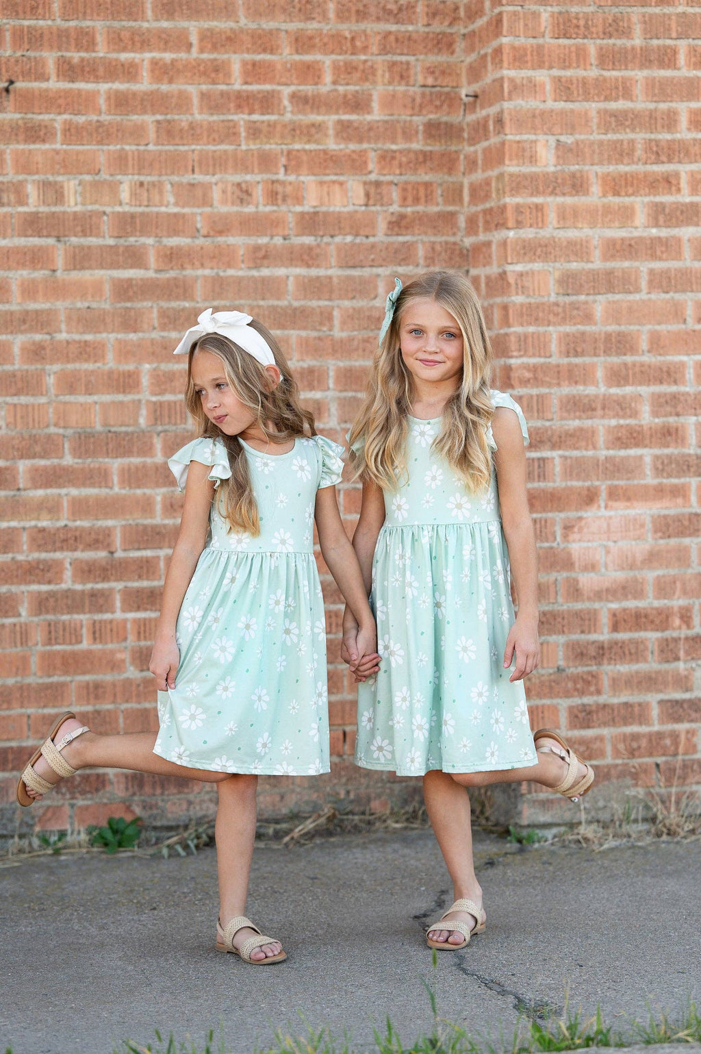 Girls Claire Sage Daisy Spring Easter Flutter Sleeve Dress