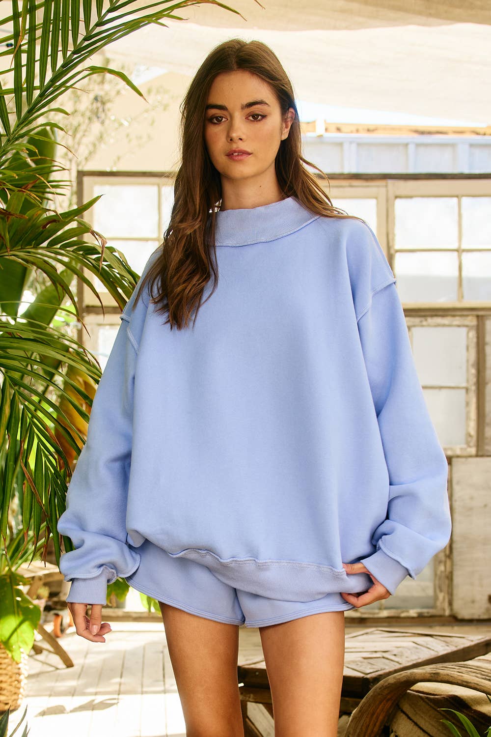 Bucketlist Solid Reversible Mock Neck Sweatshirt Top
