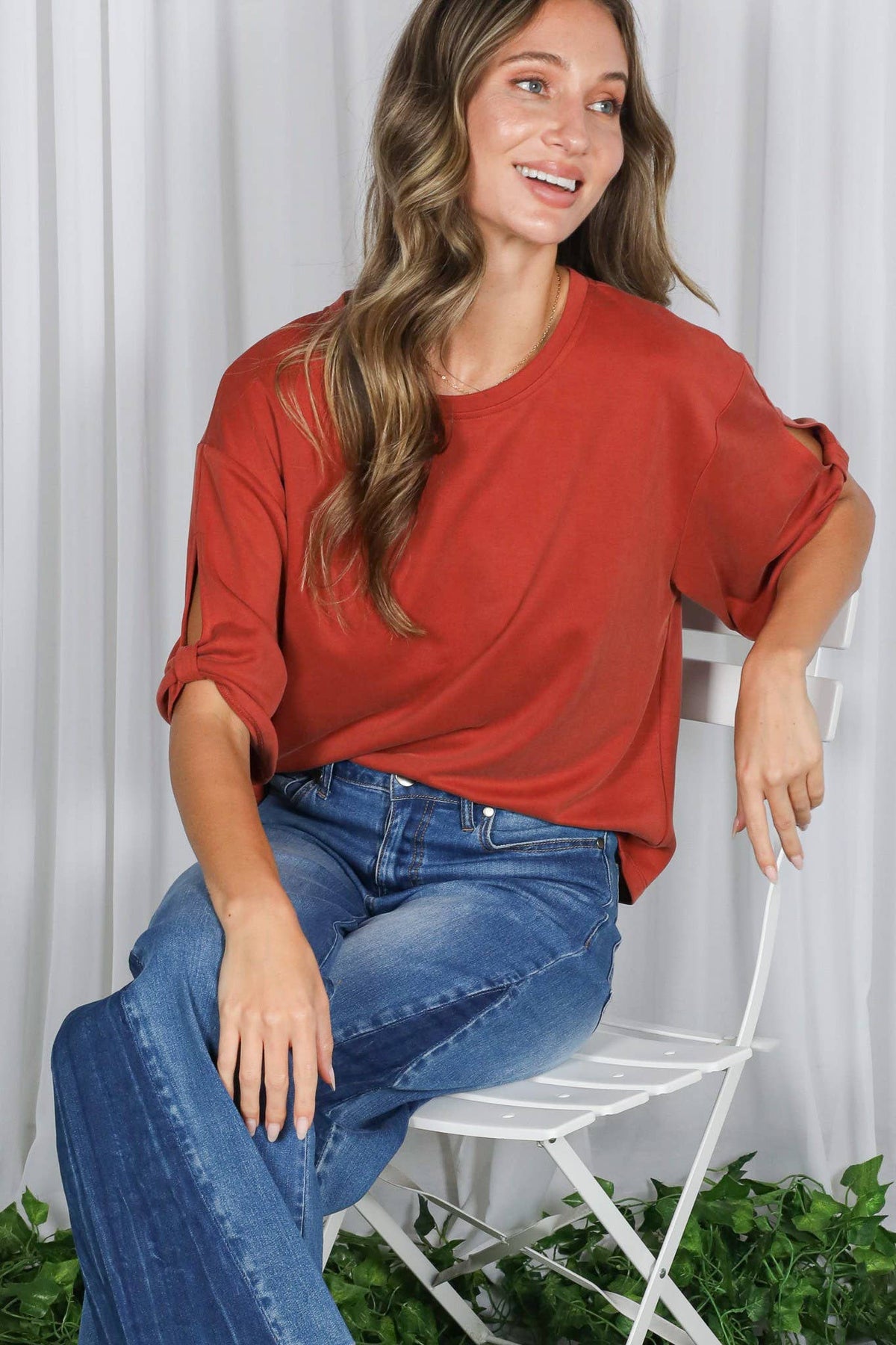 Tie Accent Sleeve Soft Casual T-Shirt Top
