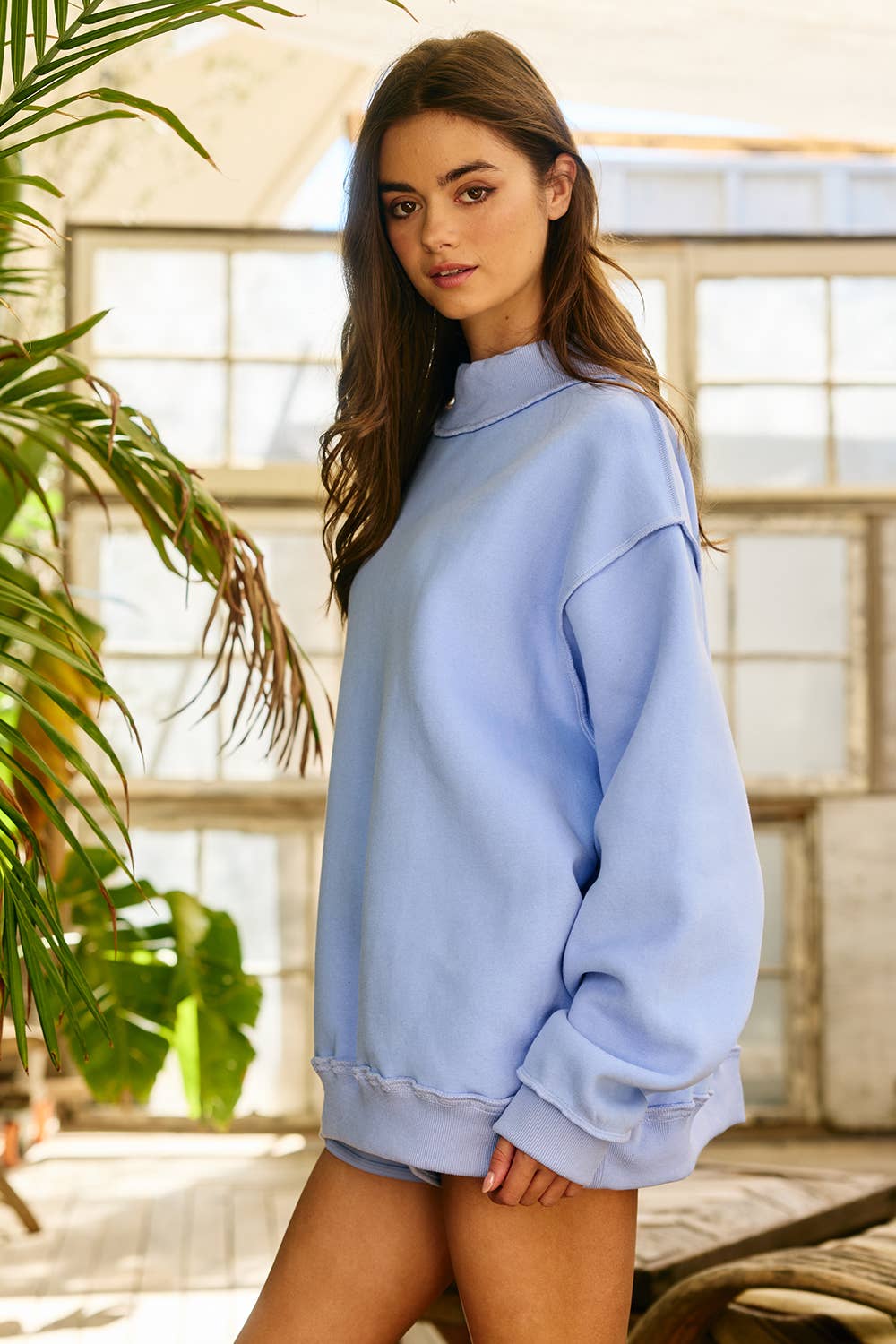Bucketlist Solid Reversible Mock Neck Sweatshirt Top