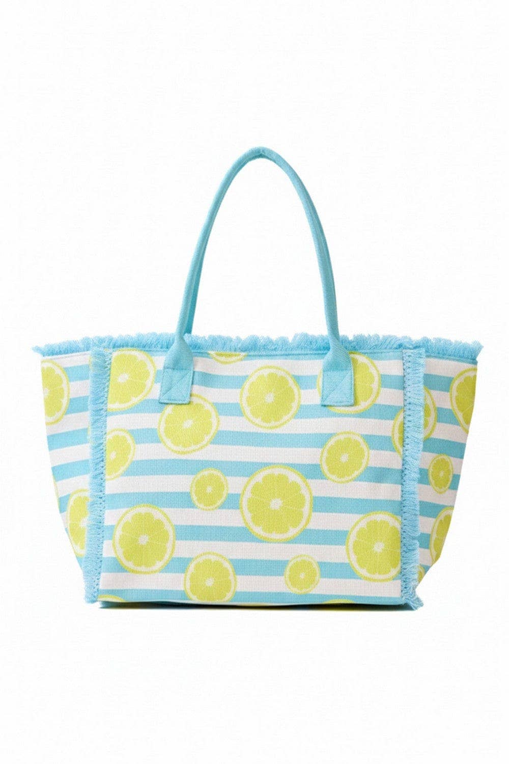 Lemon Stripe Fringe Beach Tote Bag