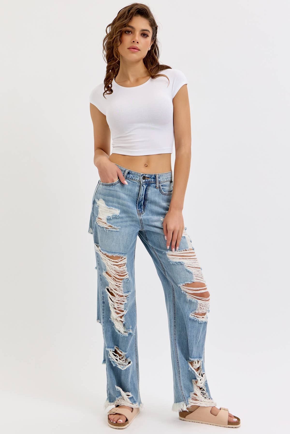 Cello High Rise Super Distress Wide Leg