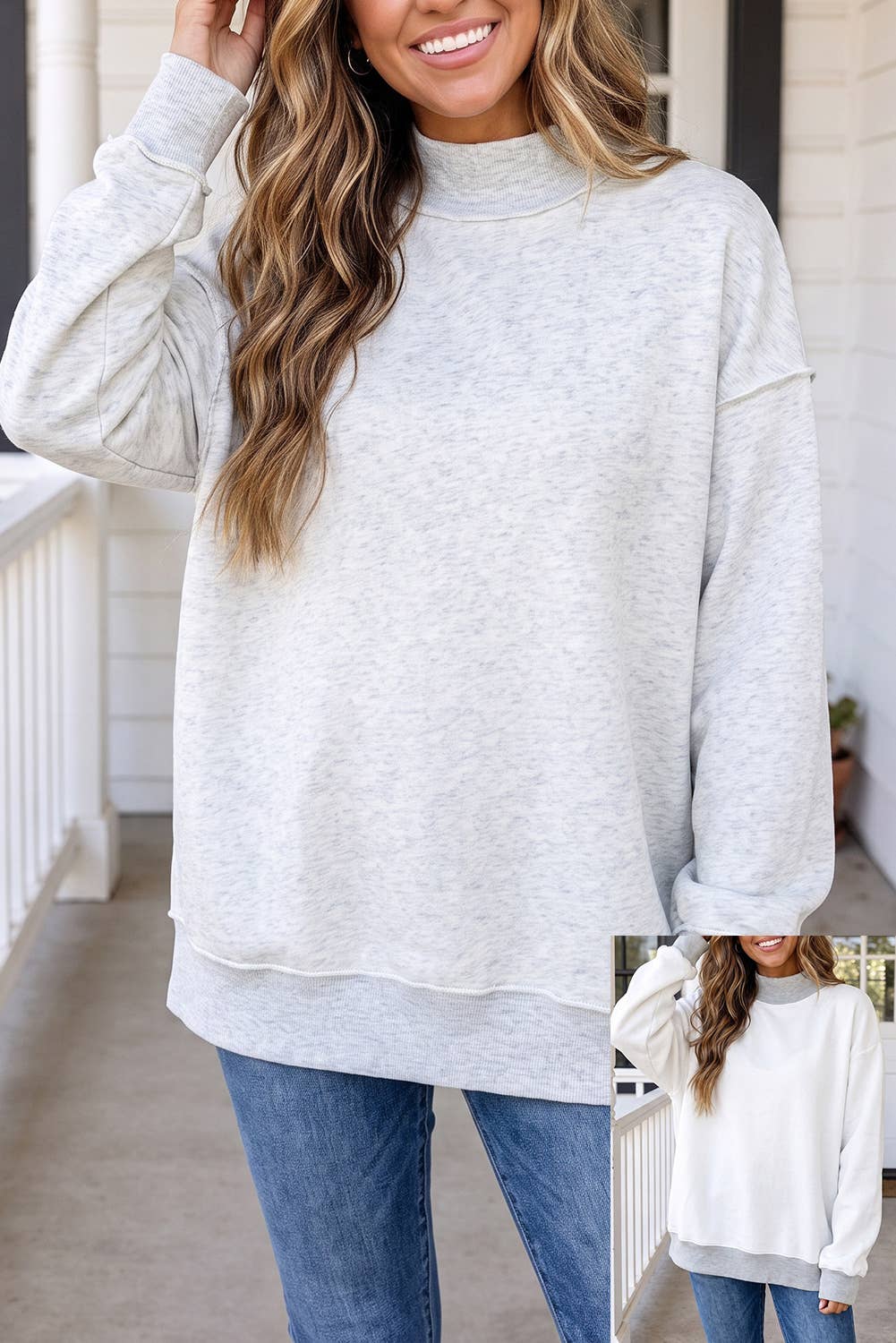 Reversible Mock Neck Oversized Sweatshirt by LA Society